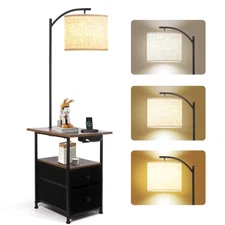 PESRAE Floor Lamp with Table & 2 Drawers, End Table with 3 Color Temperature ...