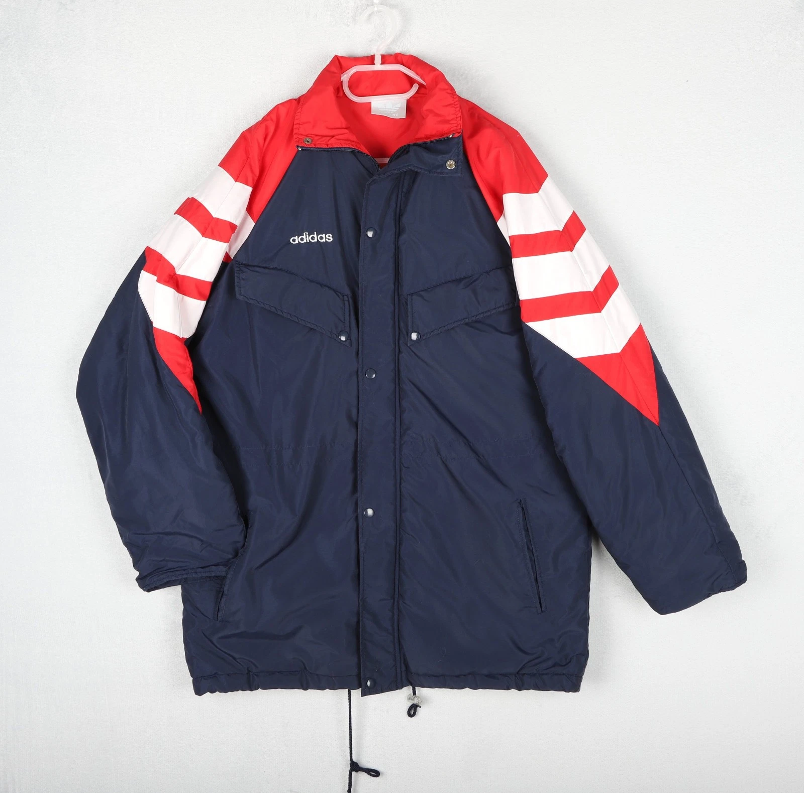 Vintage ADIDAS Puffer Jacket Mens M/L Red Blue 90s Winter Padded Jacket Big Logo