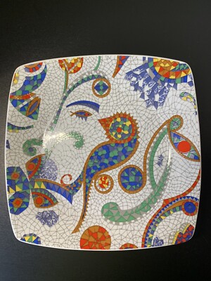 Antoni Gaudi Mosaic Look -Ceramic Plate Square Multicolor 8 Inches