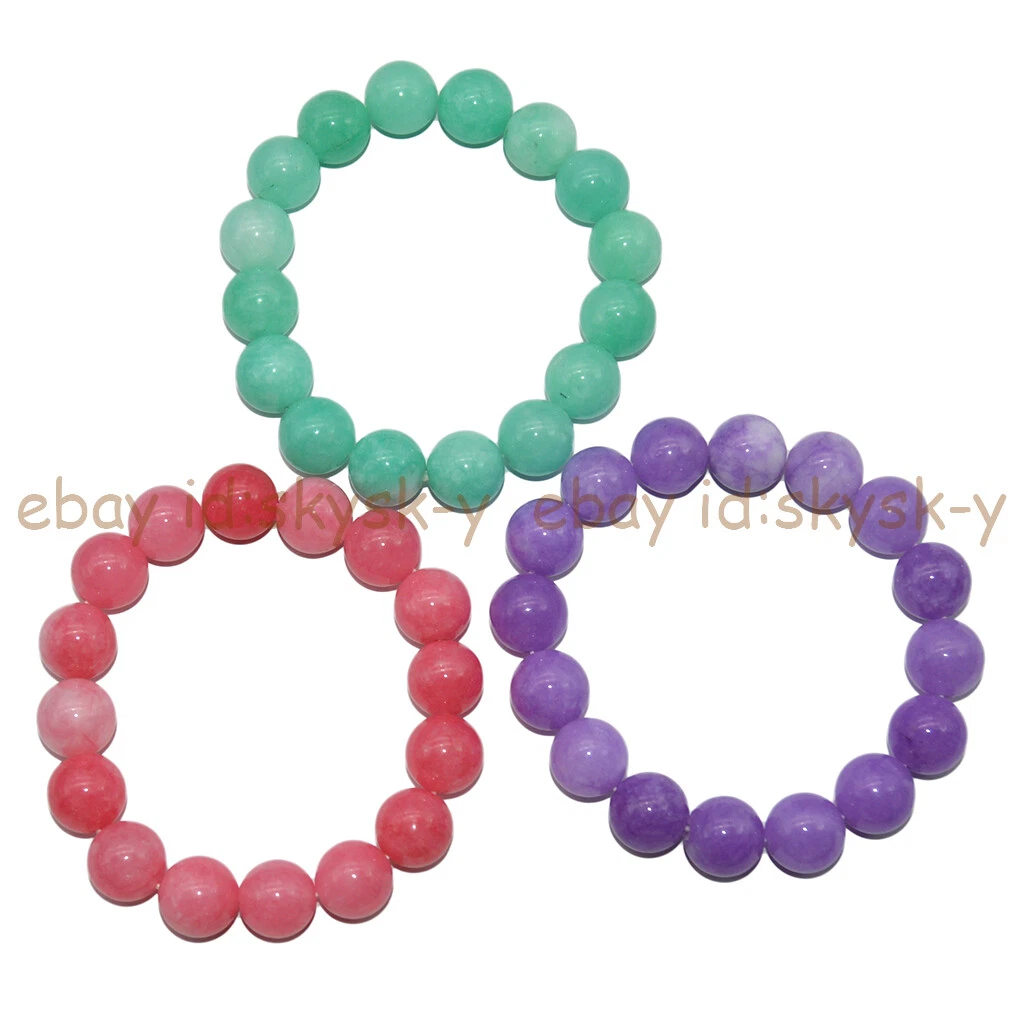 VALENTINO 3 Pezzi Bracciale Elastico 12mm Blu Viola Rosso Fiocco di Neve Giada Gemme Tonde Perline 7 5"