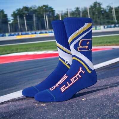 Stance NASCAR Chase Elliott Socks Blue White Yellow Dega MENS Large Fast Ship