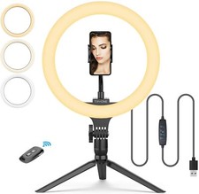 10" Ring Light with Tripod Stand & Phone Holder, LED Selfie Bluetooth Ringlight