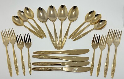 Moonglow Stainless Steel Gold Tone Silverware 22 Pieces Set