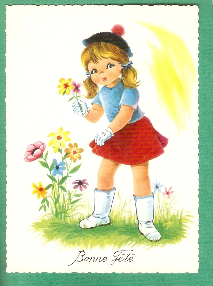 ILLUSTRATEUR carte postale Bonne Fête /fillette au beret SUPERBE - Photo 1/1