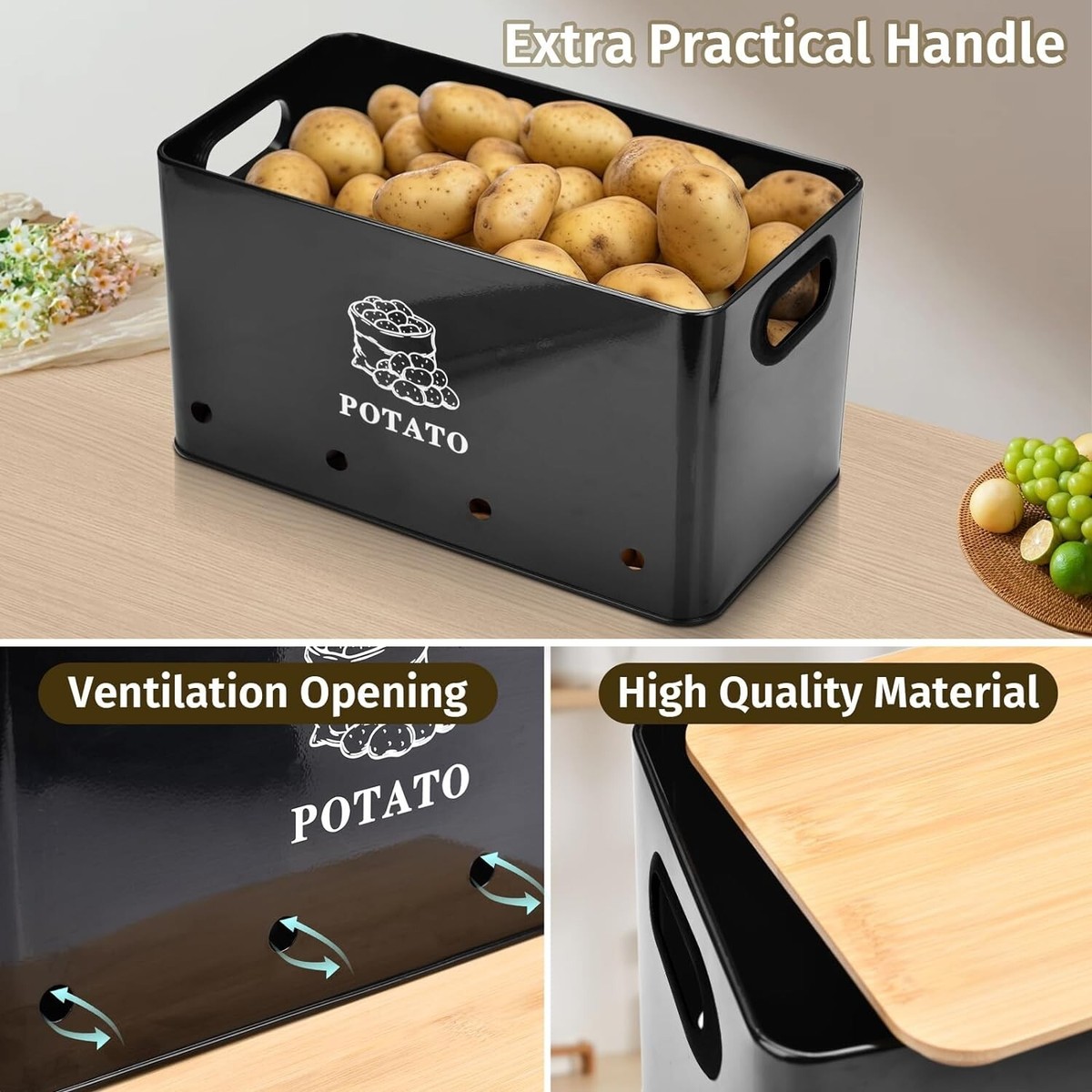 Set 3 Sacchetti In Iuta Per Conservare Patate, Cipolle E Aglio - Traspiranti Ed Ecologici - Foto 8