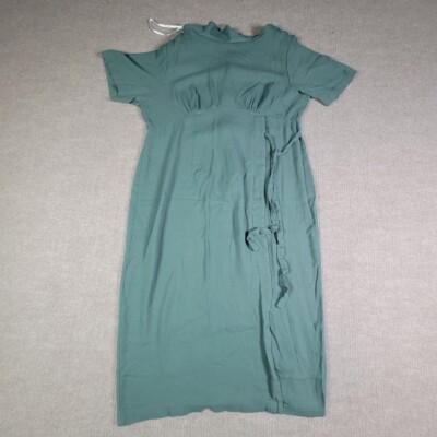Katy D Maxi Dress Womens 14 Green Short Sleeve Faux Wrap Midi Casual Elegant