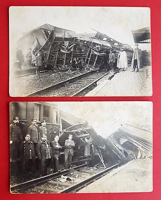 2 x Occasion Photo Postcard around 1915 Railway Accident Accident Wagon Types (19695