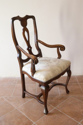 Antique Armchair Style Baroque Venetian Beginning Xx Century 900 Wood Nut Padded - Picture 10 of 22
