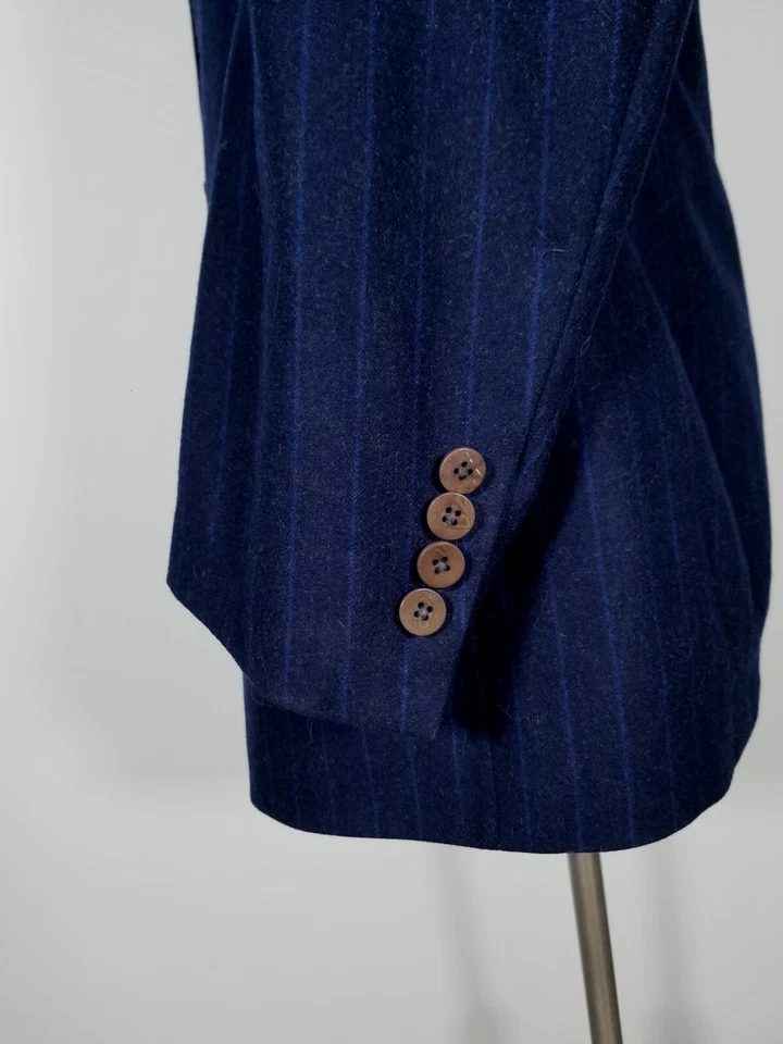 复古 44R Neiman Marcus 蓝色条纹双排扣法兰绒西装外套运动夹克 — 第 4/4 张图片