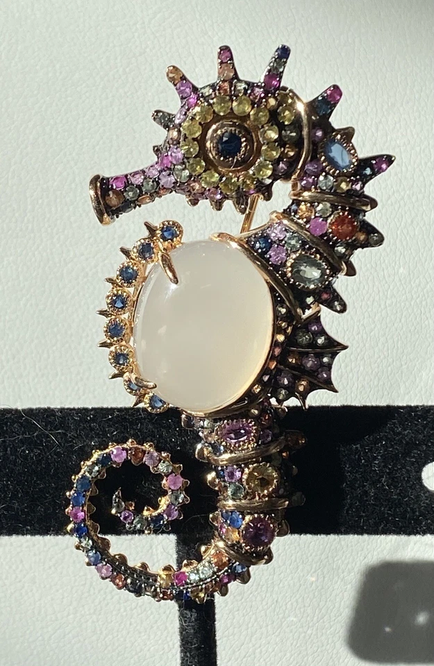 Victoria Wieck Gold Vermeil Multi Color Sapphire & Chalcedony Seahorse Pendant - Image 4 of 4