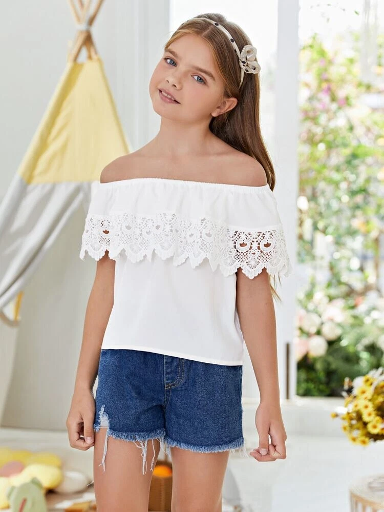 10 Y Off Shoulder Ruffle Top Shein White Blouse Girls Youth Large eBay