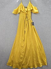 Lulus Women Dress XS Yellow Maxi Cold Shoulder Ruffle Belted Tank NWT
