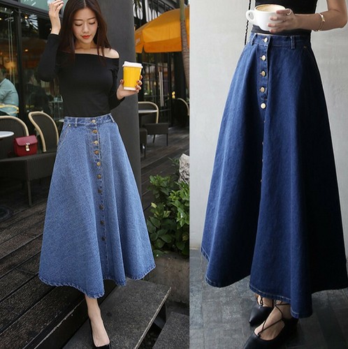 womens denim skirts mid calf