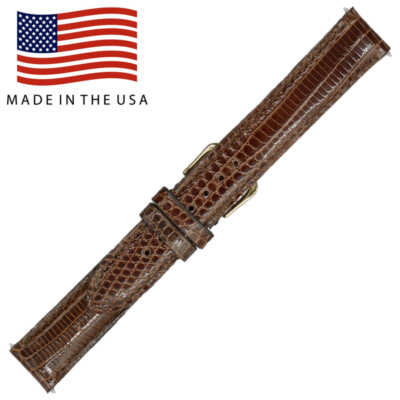 16mm LONG Brown Shiny Genuine Lizard Watch Strap MADE IN THE USA 219-L