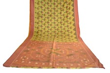FNC Vintage Green Sambalpuri Ikat Sarees Handwoven Art Silk Sari Fabric Antique