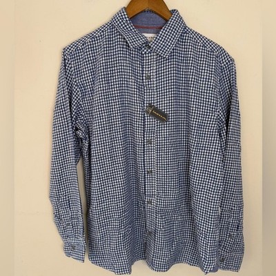 Hudson & Barrow Mountain Fleece cotton blue & white long sleeve button shirt Med