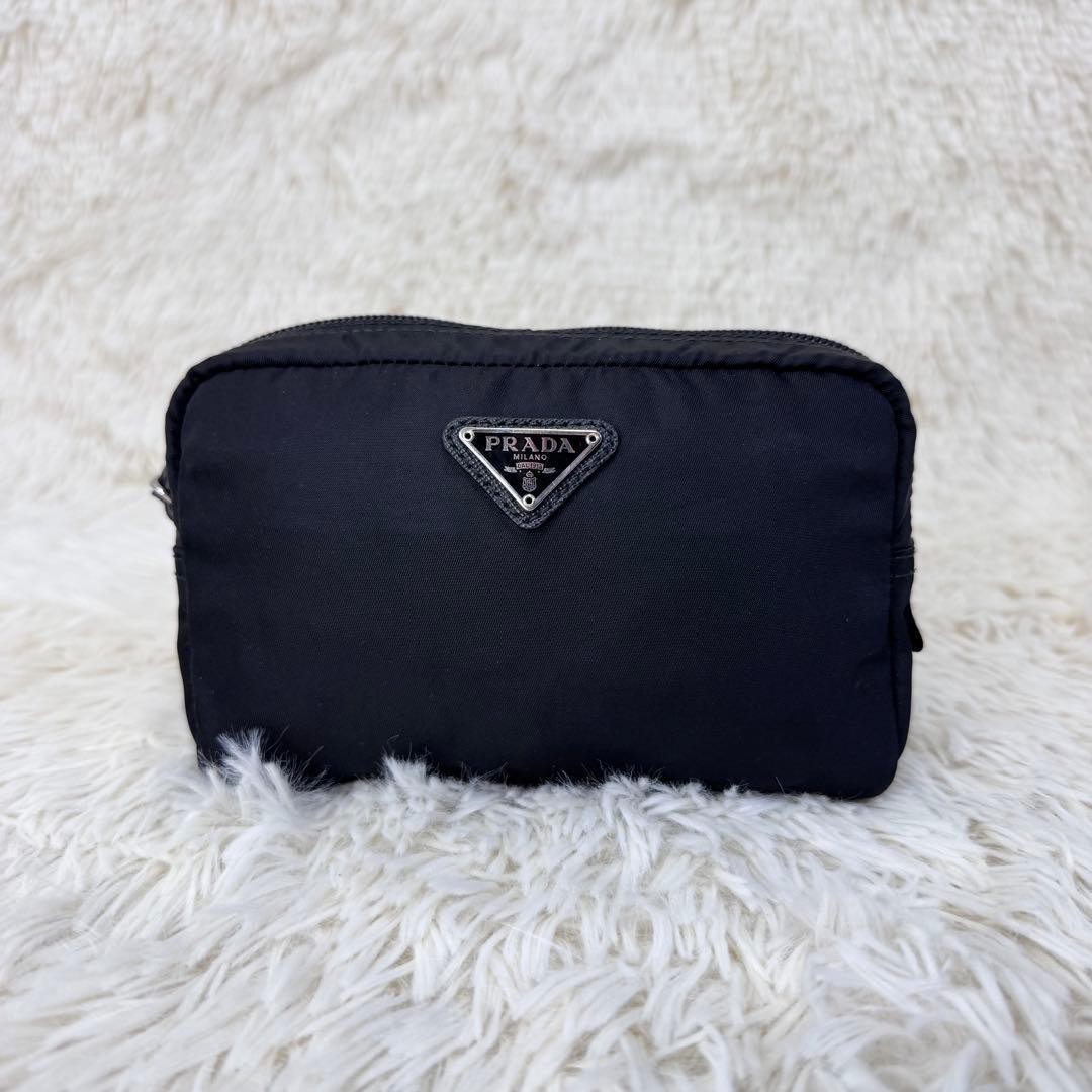 PRADA Triangular Logo Cosmetic Pouch 11x15x3.5cm … - image 2