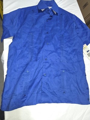 Mojito Collection Shirt Mens Small Blue Linen Short Sleeve Guayabera Opal Logo