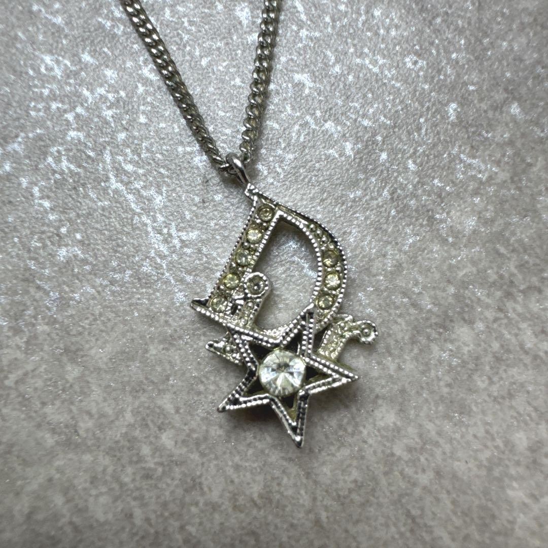 Vintage Christian Dior Silver Rhinestone Necklace with Minor Scratches from Japan