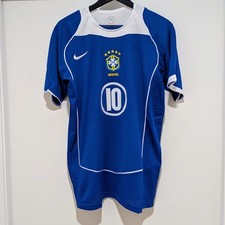 Brazil Ronaldinho 2004 Away Blue Retro Jersey Men's L
