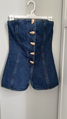 MESHKI Strapless Long Line Button Top - Dark Blue