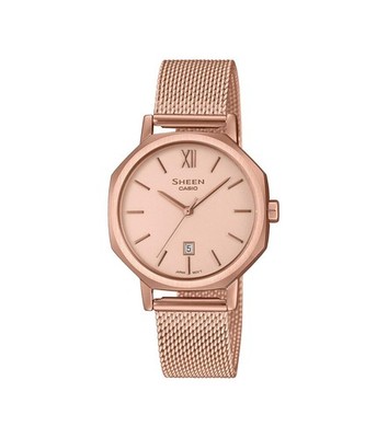 Casio Damenuhr analog Quarzwerk mit Milanaise-Band SHE-4554PGM-4AUEF