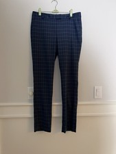 New Brooks Brothers Women Wool Blue/ Green Plaid Straight Pants Size 8