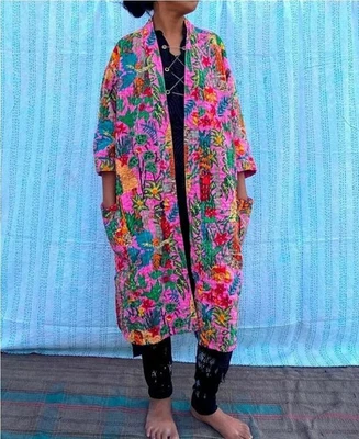 Indische handgefertigte Kantha Mantel Damen Baumwolle Jacke Farida bedruckt... - Bild 1 von 2