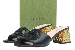 CHAUSSURES SANDALES À TALONS CONFORT NEUVES GUCCI CUIR NOIR 2,5" 41,5/US 11,5