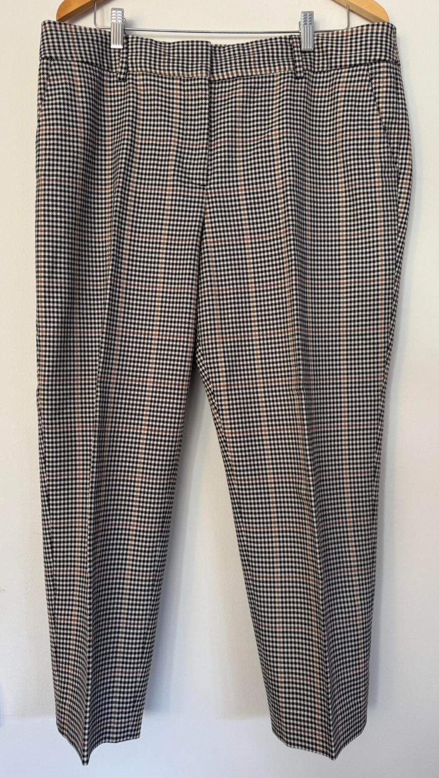 Talbots Hampshire Ankle Houndstooth Pants Womens 14 Black Tan Slim Fit