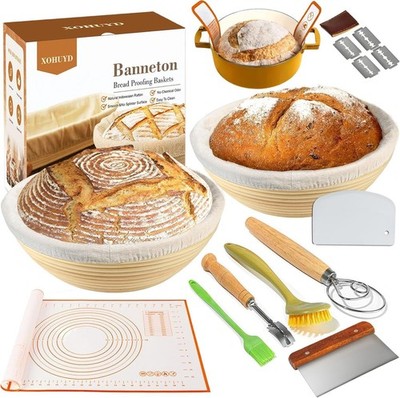 ''Banneton Bread Proofing Basket, Sourdough Starter Kit, 9'''' round Sourdough Brea