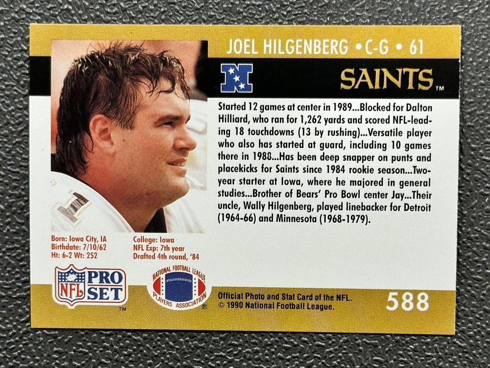 1990 Pro Set - Joel Hilgenberg #588 (RC) - Image 2 of 2