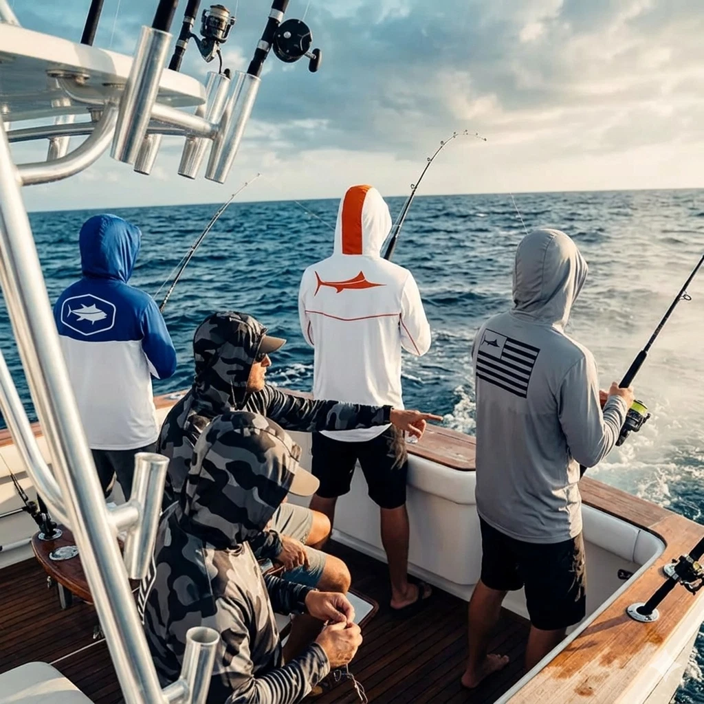 UPF 50+ Fishing Hoodie Men Sun Protection Shirt Long Sleeve Dry Fit Marlin Gear
Opens in a new windo