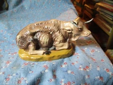 Nativity Figure Cow Wire Spring Ears Japan  Base 3 5/8 x 2 Inches