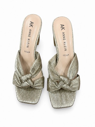 Anne Klein iFlex Women’s US 9.5 Gold Metallic Knot Slide Block Heel Mule Sandals