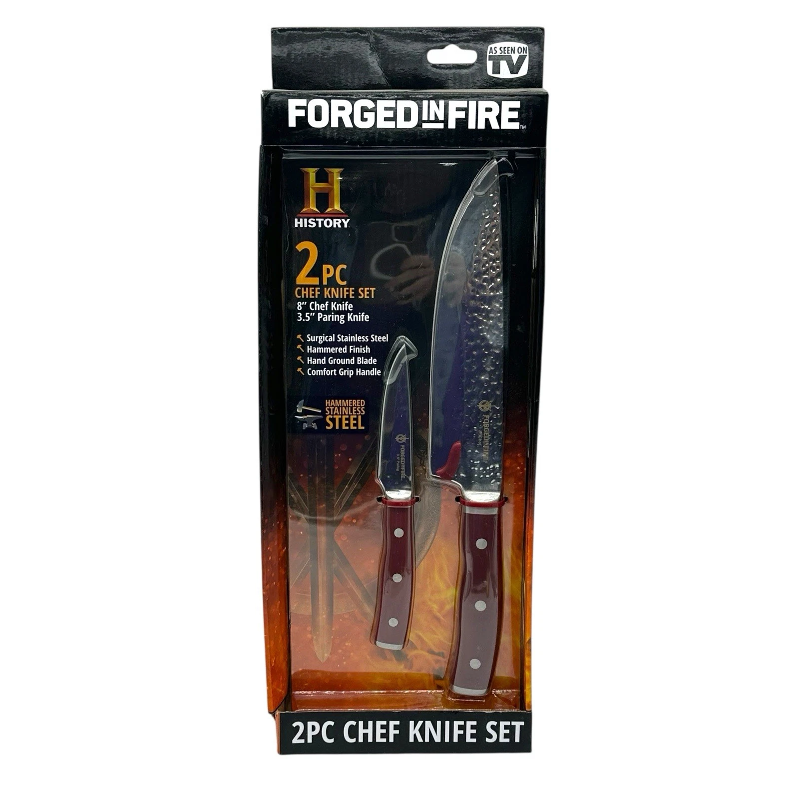 As Seen On Tv Forged In Fire 2 Piece Chef Knife Stainless Steel Set New in Box