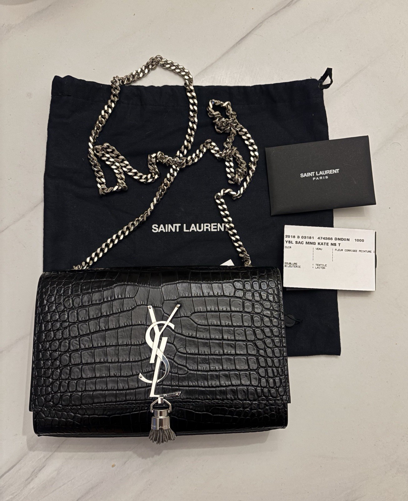 YSL Saint Laurent Small Kate Black Croc Leather Bag Excellent Condition