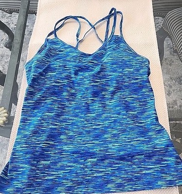 EXP Core Performance Built In Bra ~ Athletic Strappy Tank Top ~Blue Space Dye ~M