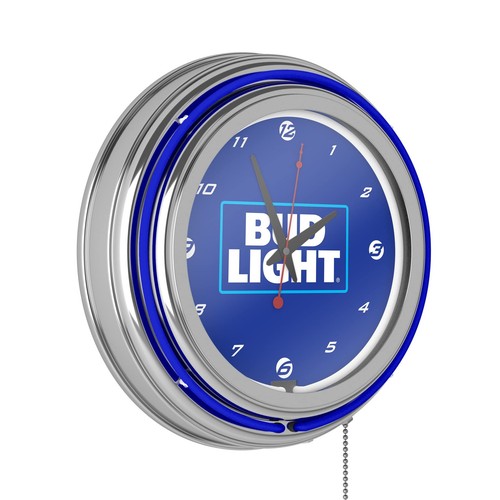 Neon Clock - Retro Bud Light Blue Analog Wall Clock with Pull Chain ...