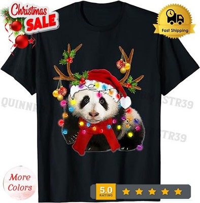 Panda Gorgeous Reindeer Panda Christmas Tree Light Xmas T-Shirt.