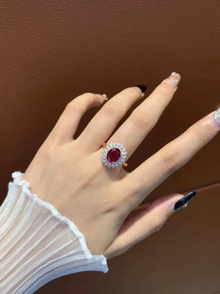 14K Solid Yellow Gold Bridal Ring, Red Ruby Oval Cut Diamond Ring in 4.60 Ct - Image 2 of 4