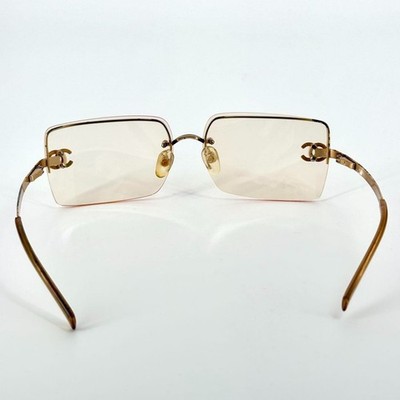 CHANEL 4092-B Sunglasses Rimless Gold Frame Pink Lens Coco Mark