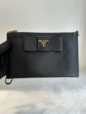 Prada Leather Clutch Pouch Long Wallet Black And Gold Phone Case NEW