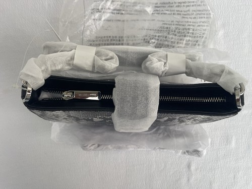 Michael Kors Carmen Small Two-Tone Snake Non-Leather Vegan Shoulder Bag - Black - Picture 9 of 13