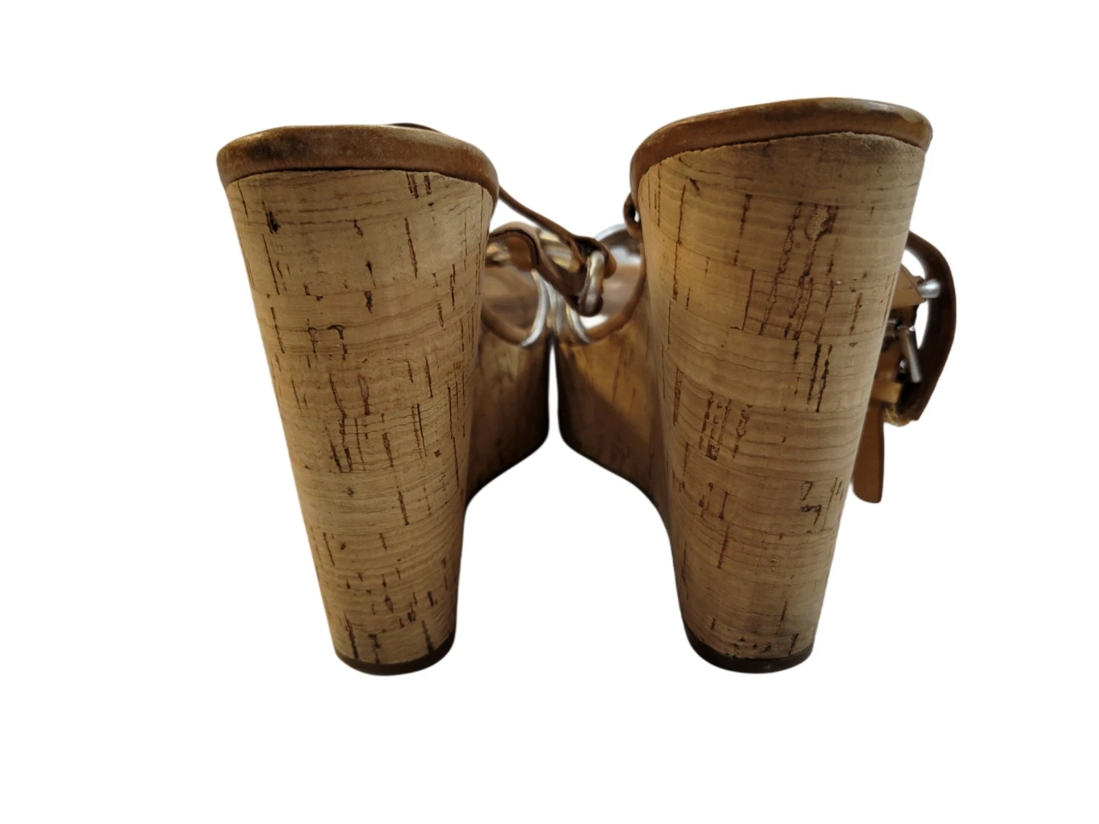 Scarpe sandalo donna Coach Georgiana argento marrone pelle sughero plateau zeppa 7 5