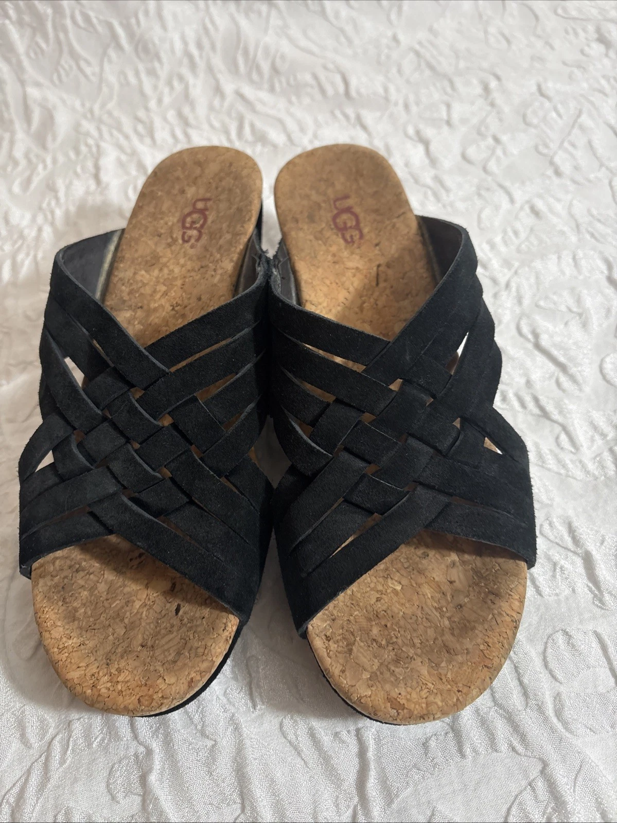 Sandali UGG Australia Lilah con zeppa in sughero scamosciato nero US 7