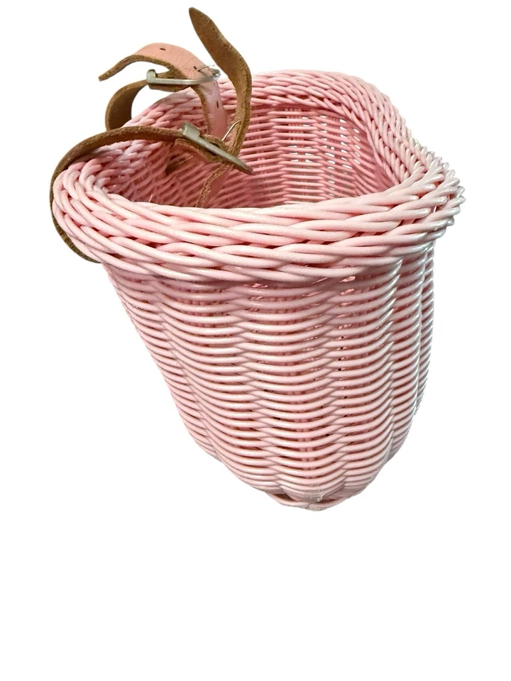 "Cesta de bicicleta tejida de plástico rosa para niños correas de cuero 10,5"" X 6,5""" Foto 4 de 4