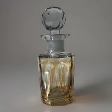 AMBER IRRIDESCENT CUT GLASS PERFUME BOTTLE STOPPER CRYSTAL? 5" VINTAGE