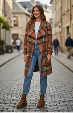 BB Dakota Steve Madden brown plaid open front jacket Large