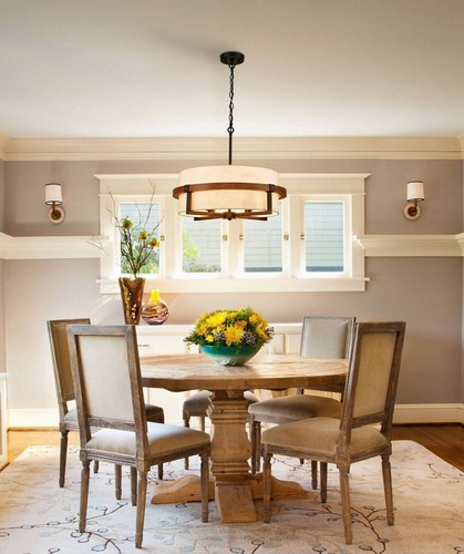Rustic Drum Chandelier 4-Light Dining Room Chandelier Off-White Fabric Shade - Picture 6 of 10